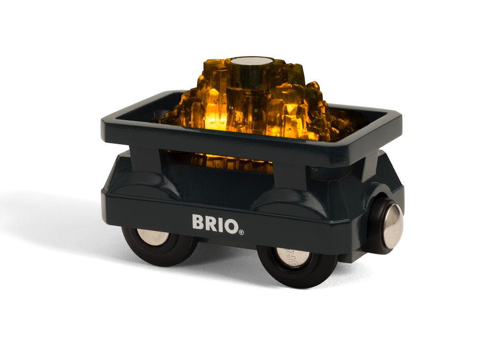 Brio World Eisenbahn Waggon Goldwaggon mit Licht 2 Teile 33896