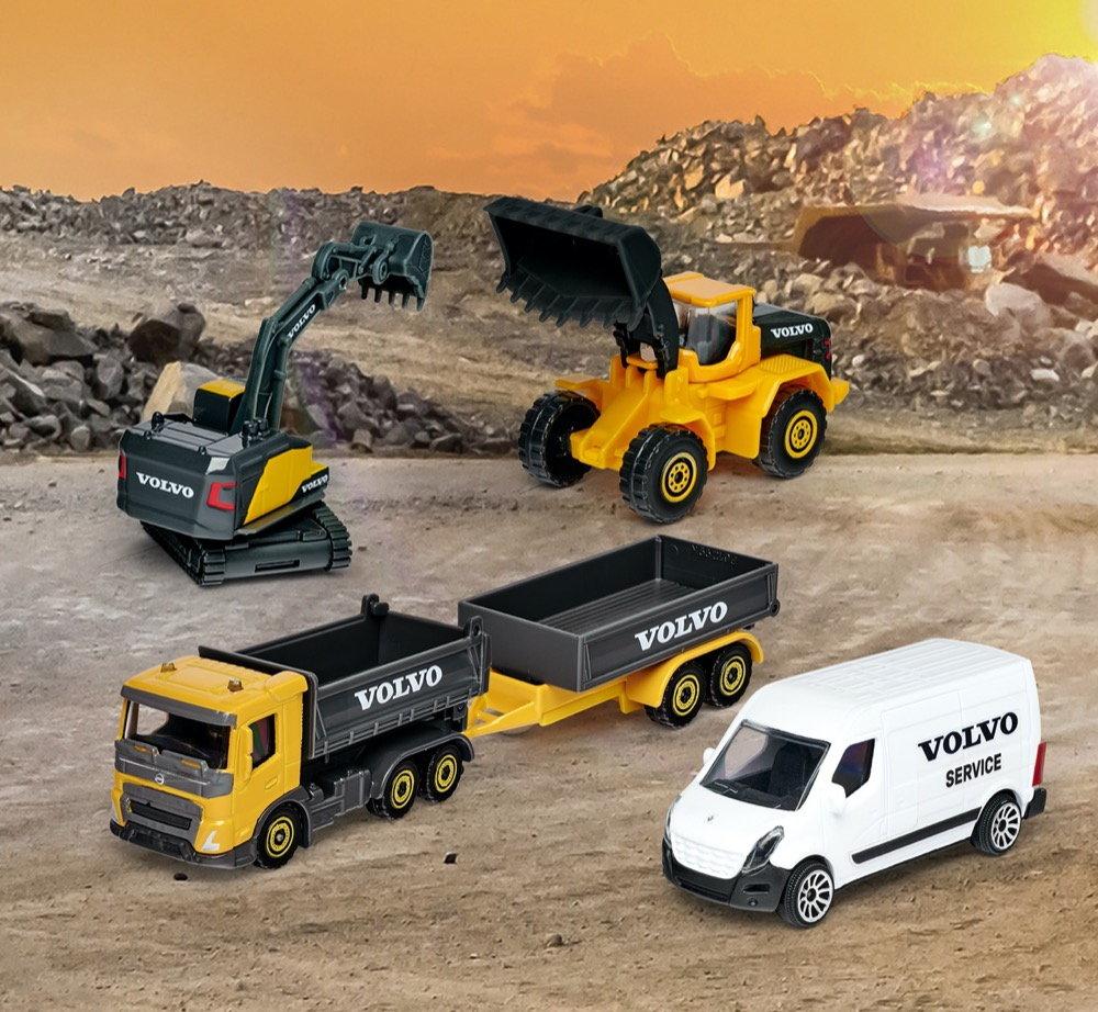 Majorette Spielwelt Baustelle Set Playsets Volvo Creatix Construction + 5 Volvo Fahrzeuge 212050032