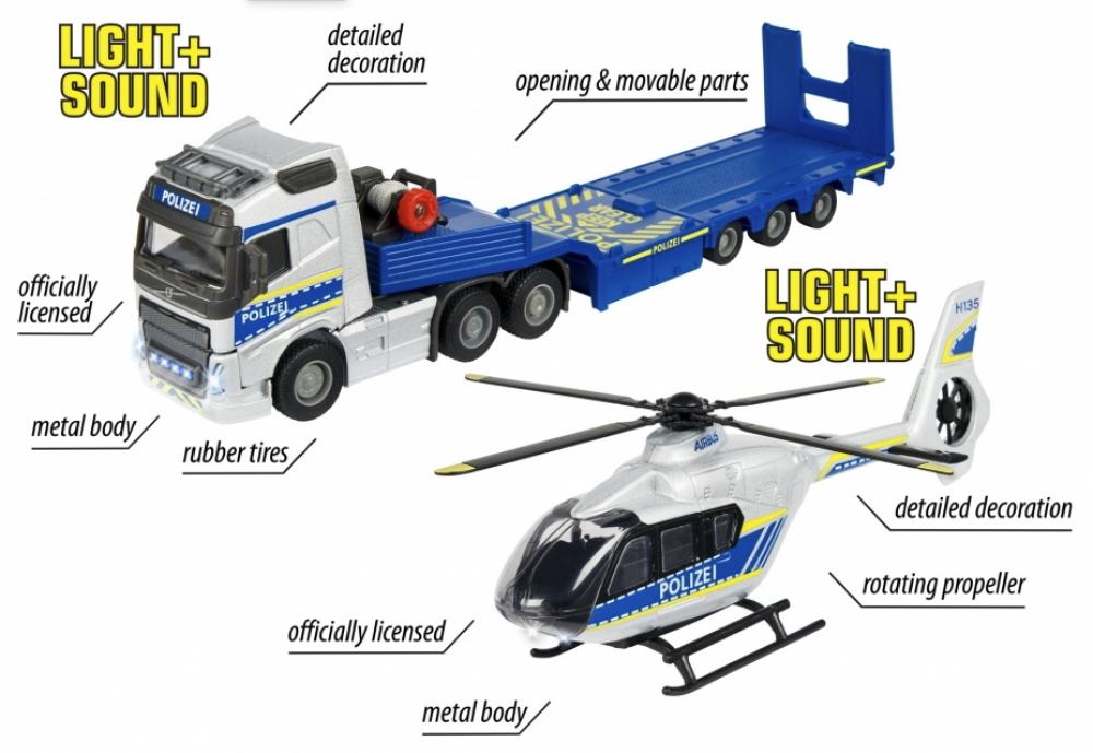 Majorette Spielzeugauto Polizei Grand Series Volvo Truck + Airbus Police Helikopter 213716000