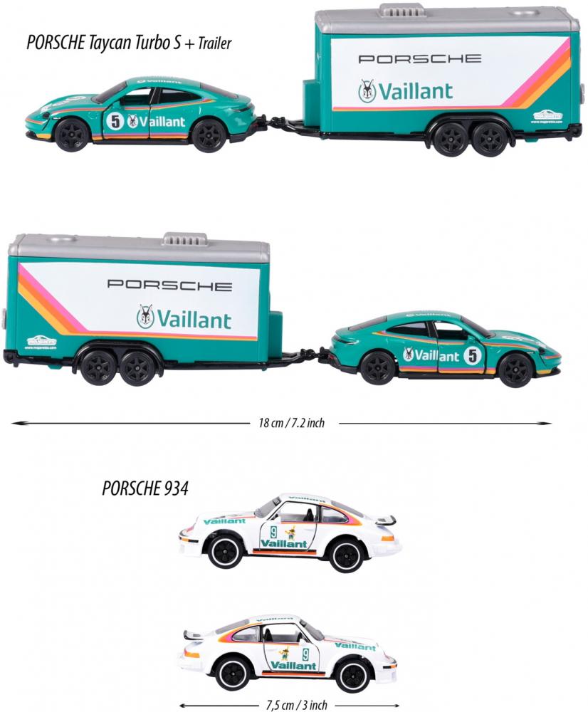 Majorette Spielzeugauto Set Car Porsche Taycan, 934 und Anhänger 212053111Q01