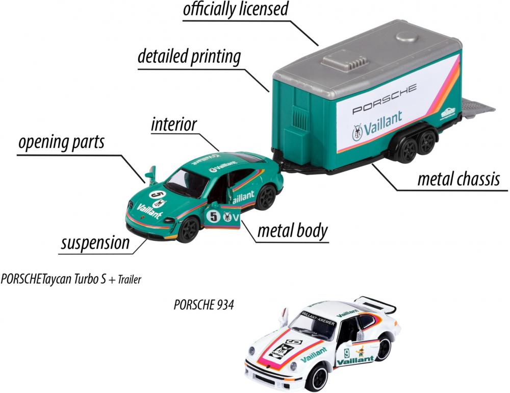 Majorette Spielzeugauto Set Car Porsche Taycan, 934 und Anhänger 212053111Q01