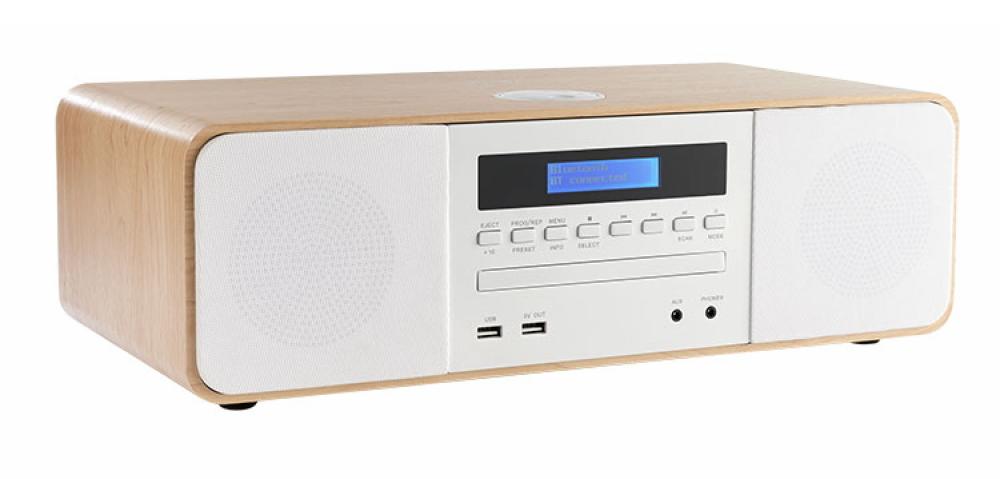 Thomson Bluetooth Kompaktanlage MIC201IDABBT USB MP3 Qi-Charger DAB+ Radio Holz weiß TH371697