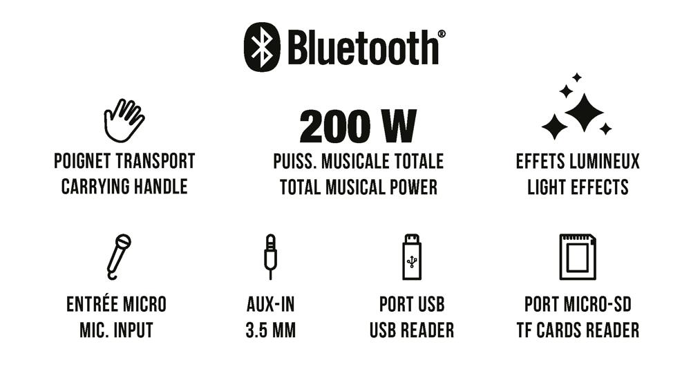 Bigben Bluetooth portabler Lautsprecher Party Box L Disco Licht Mikrofon AU387216