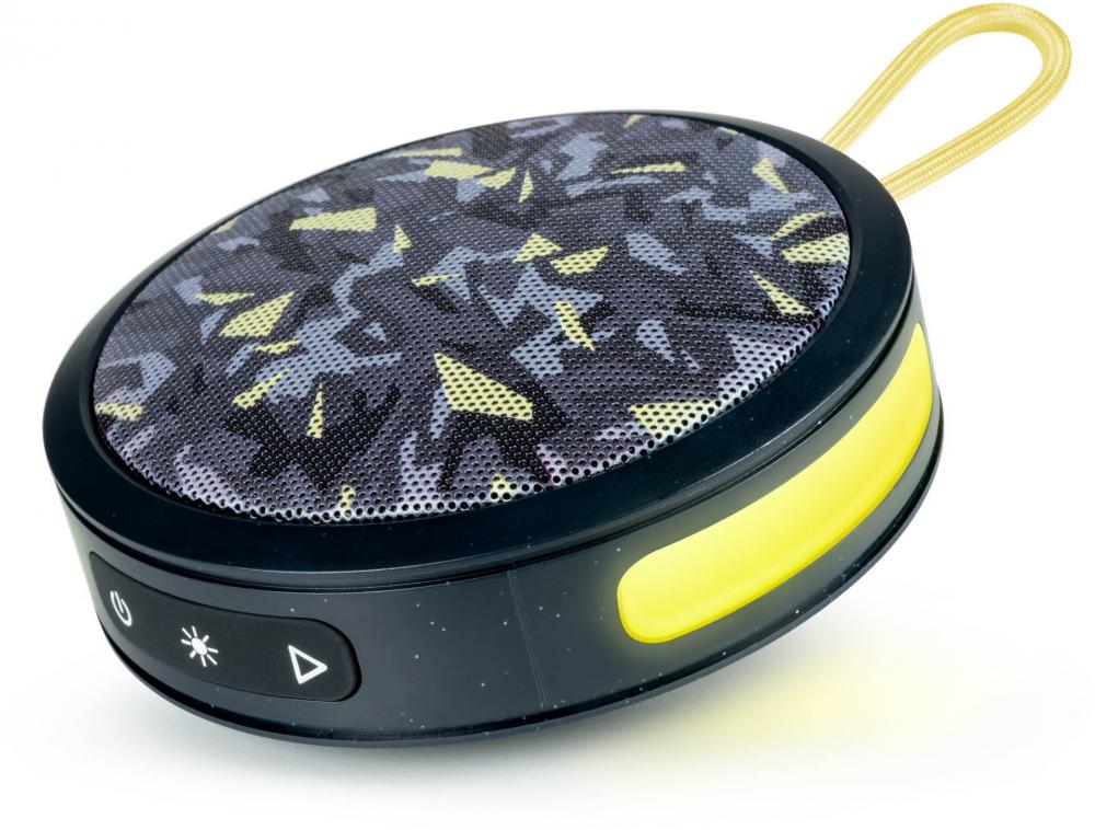 Bigben Bluetooth portabler Lautsprecher Party Nano camo schwarz gelb Disco Licht AU388282