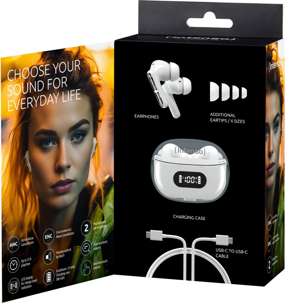 Intenso True Wireless Kopfhörer T312AE Bluetooth Buds Plus mit Akku weiß