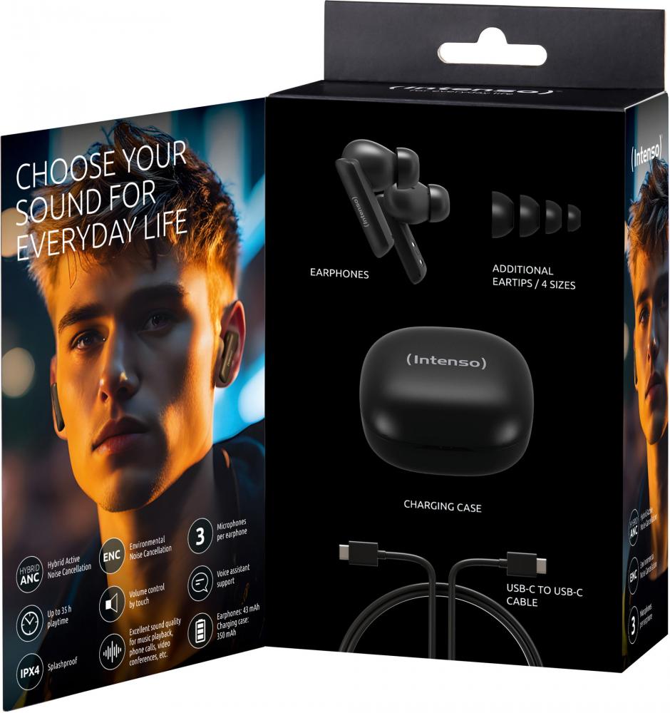 Intenso True Wireless Kopfhörer T500AE Bluetooth Buds Pro mit Akku schwarz