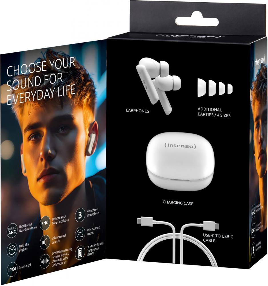 Intenso True Wireless Kopfhörer T502AE Bluetooth Buds Pro mit Akku weiß