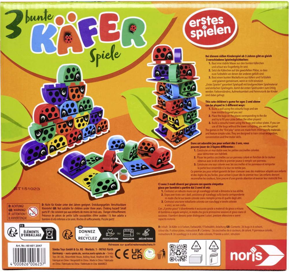 Noris Kinderspiel Geschicklichkeitsspiele 3 bunte Käferspiele 606012047