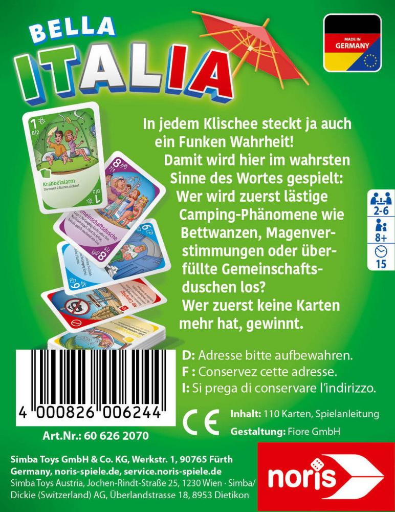 Noris Kartenspiel Kartenlegespiel Bella Italia Das Campingspiel 606262070