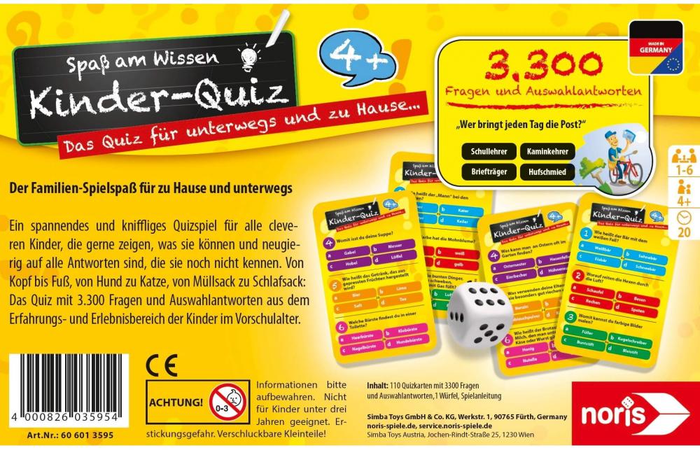 Noris Kinderspiel Quizspiel Kinderquiz für schlaue Kids 606013595