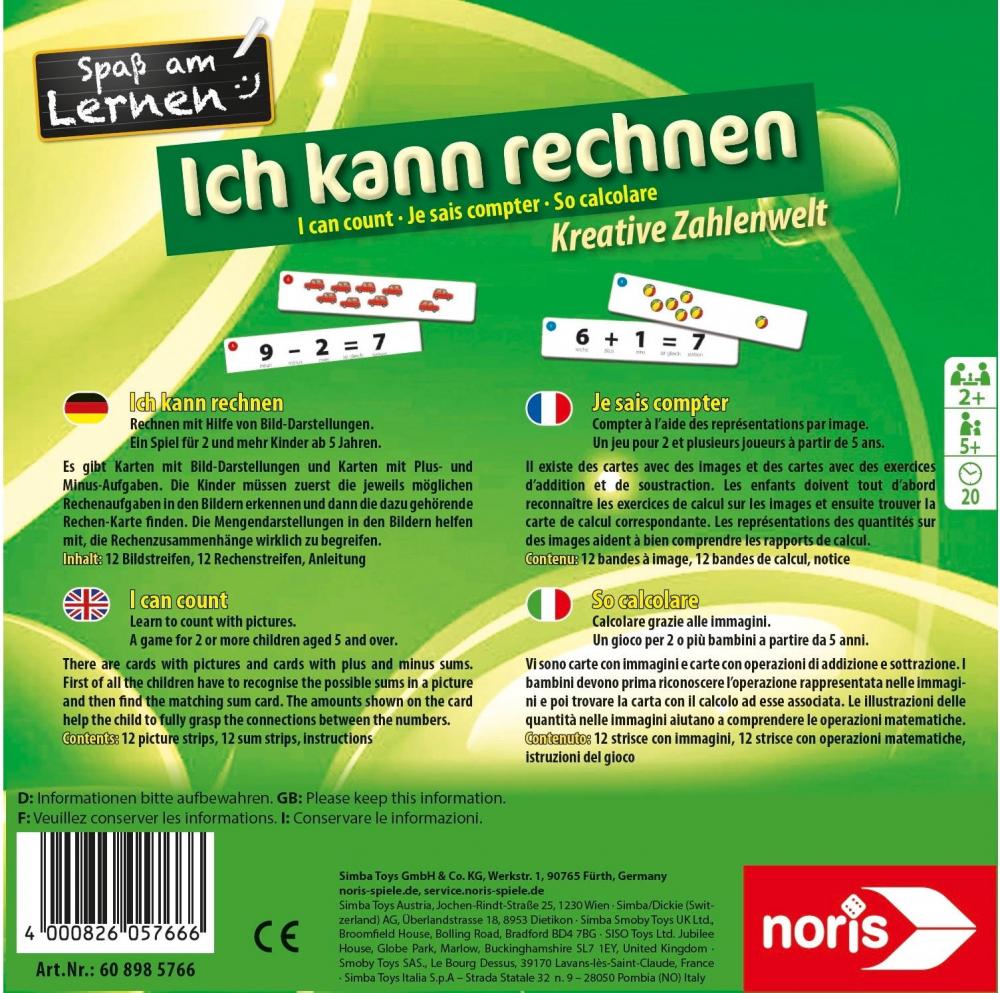 Noris Kinderspiel Lernspiele Ich kann rechnen 608985766