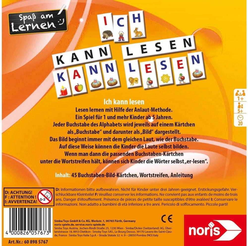 Noris Kinderspiel Lernspiele Ich kann lesen 608985767