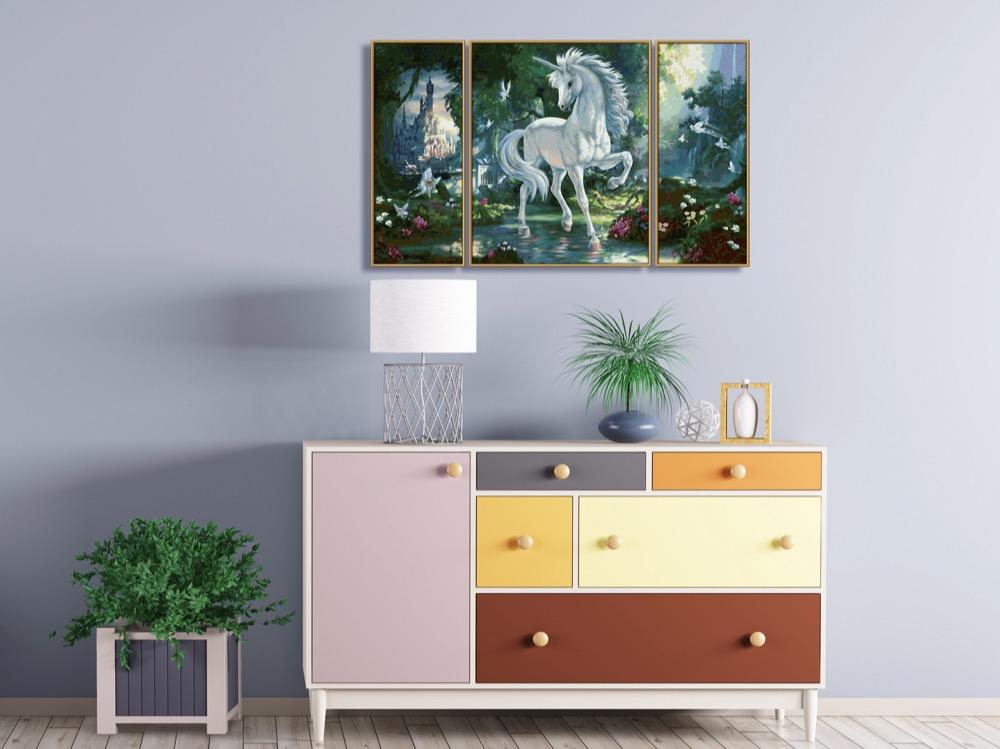 Schipper Malen nach Zahlen Master Class Triptychon 50x80cm Einhorn im Zauberwald 609260866