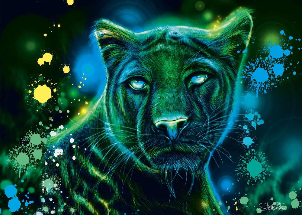 1000 Teile Schmidt Spiele Puzzle Sheena Pike Neon Blau-grüner Panther 58517