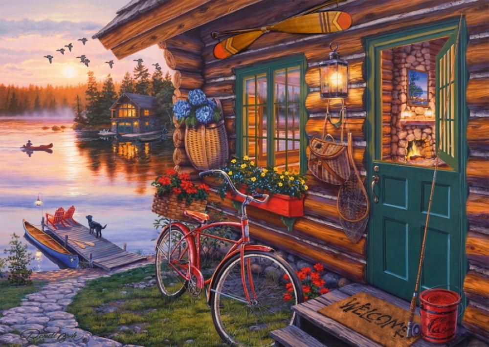 1000 Teile Schmidt Spiele Puzzle Darrel Bush Seehütte mit Fahrrad 58531