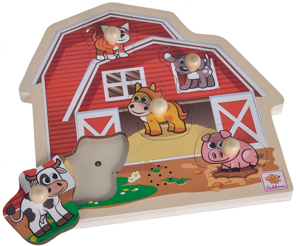 5 Teile Eichhorn Kinder Holz Puzzle mit Sound Bauernhof 100005415