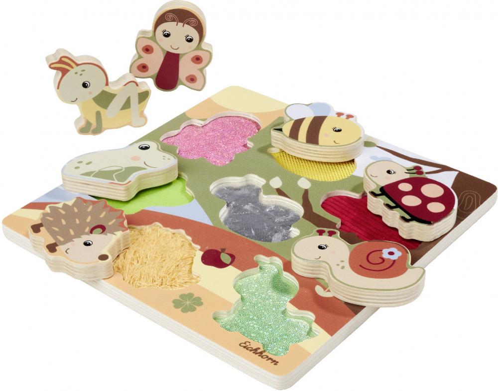 7 Teile Eichhorn Kinder Puzzle Holz Fühlpuzzle mit Stoff 100006840