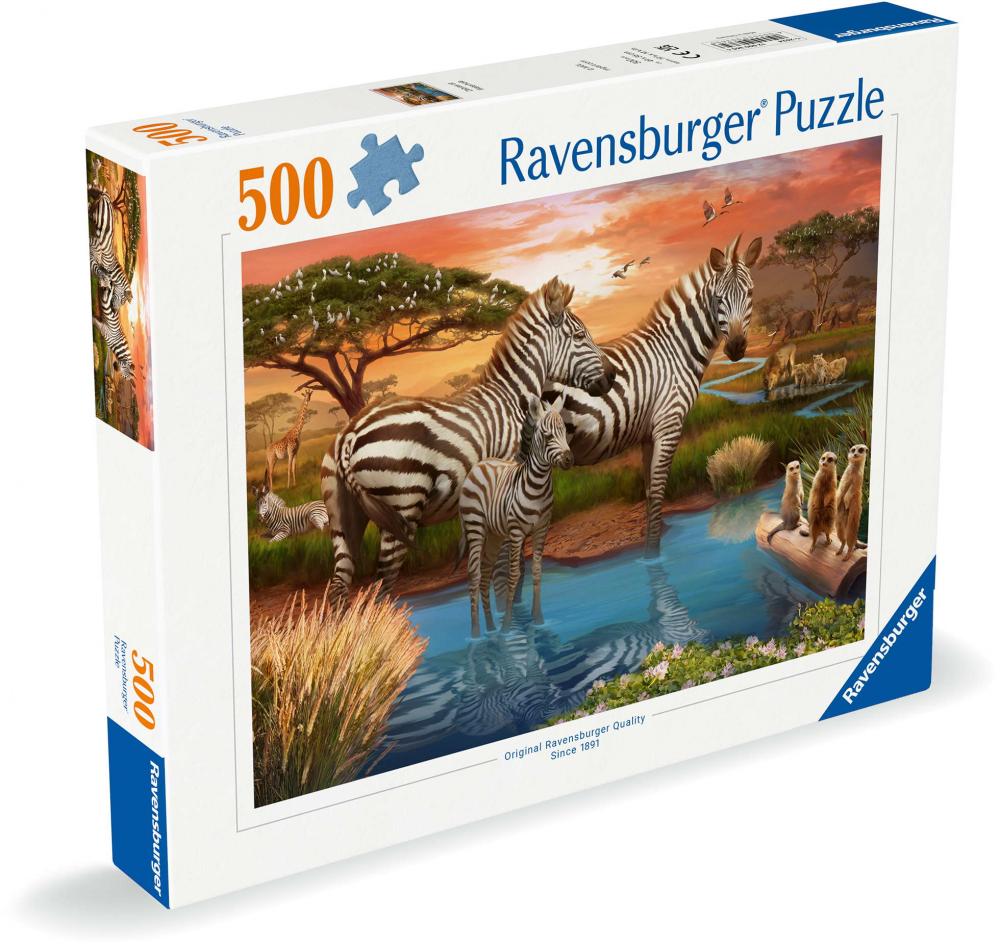 500 Teile Ravensburger Puzzle Zebras am Wasserloch 12000365