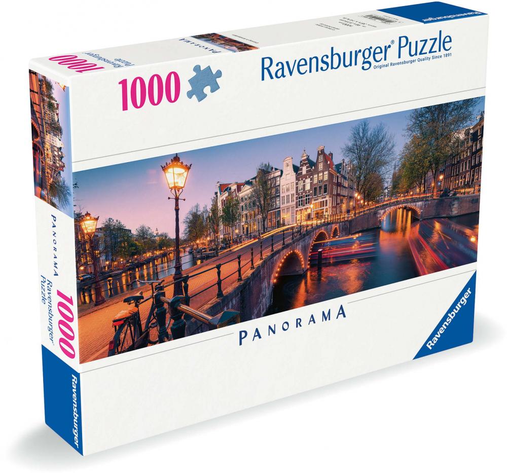 1000 Teile Ravensburger Puzzle Panorama Abend in Amsterdam 12000446