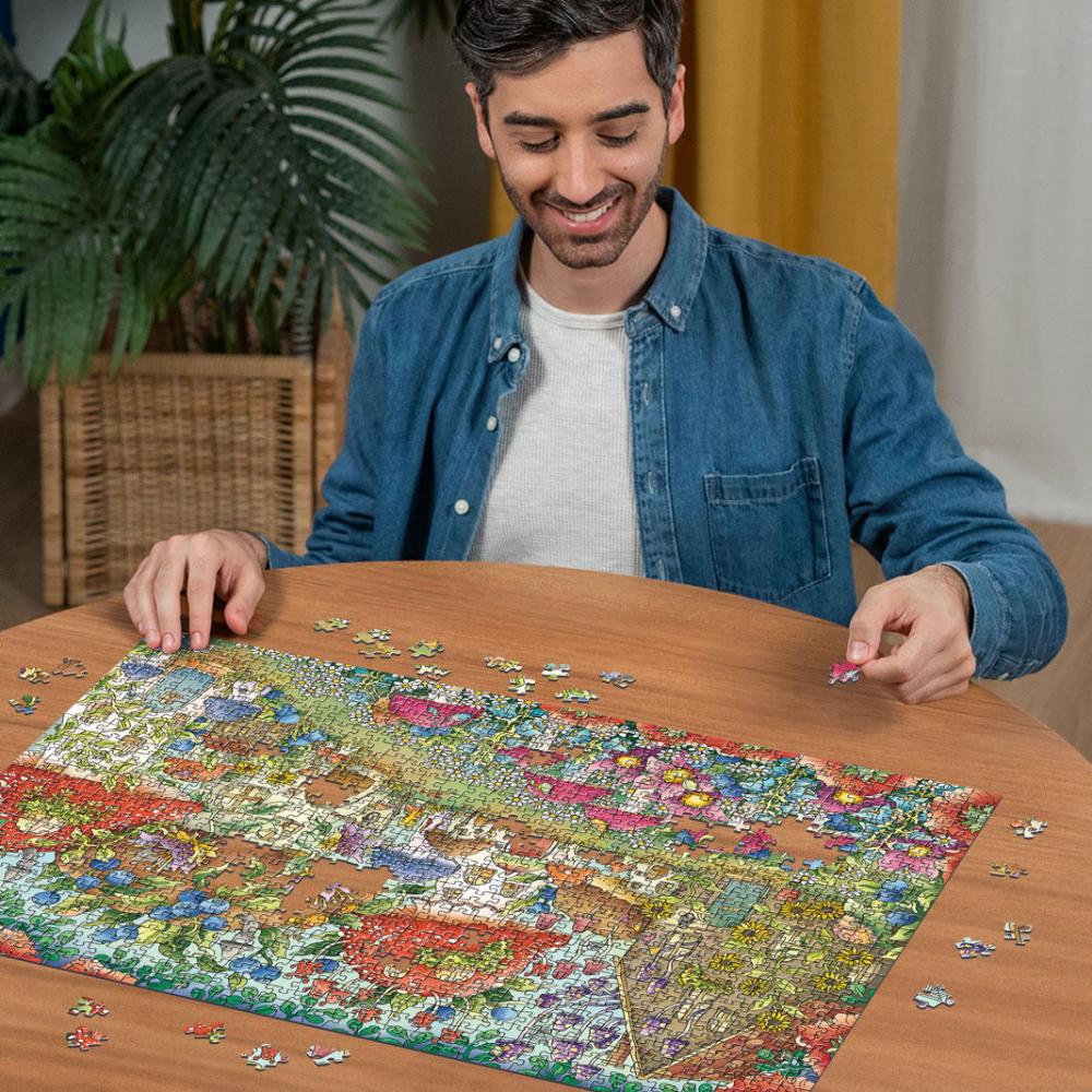 1000 Teile Ravensburger Puzzle Niedliche Pilzhäuschen in der Blumenwiese 12000571