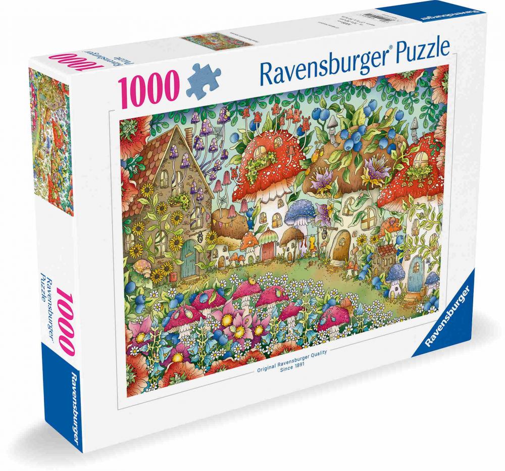 1000 Teile Ravensburger Puzzle Niedliche Pilzhäuschen in der Blumenwiese 12000571