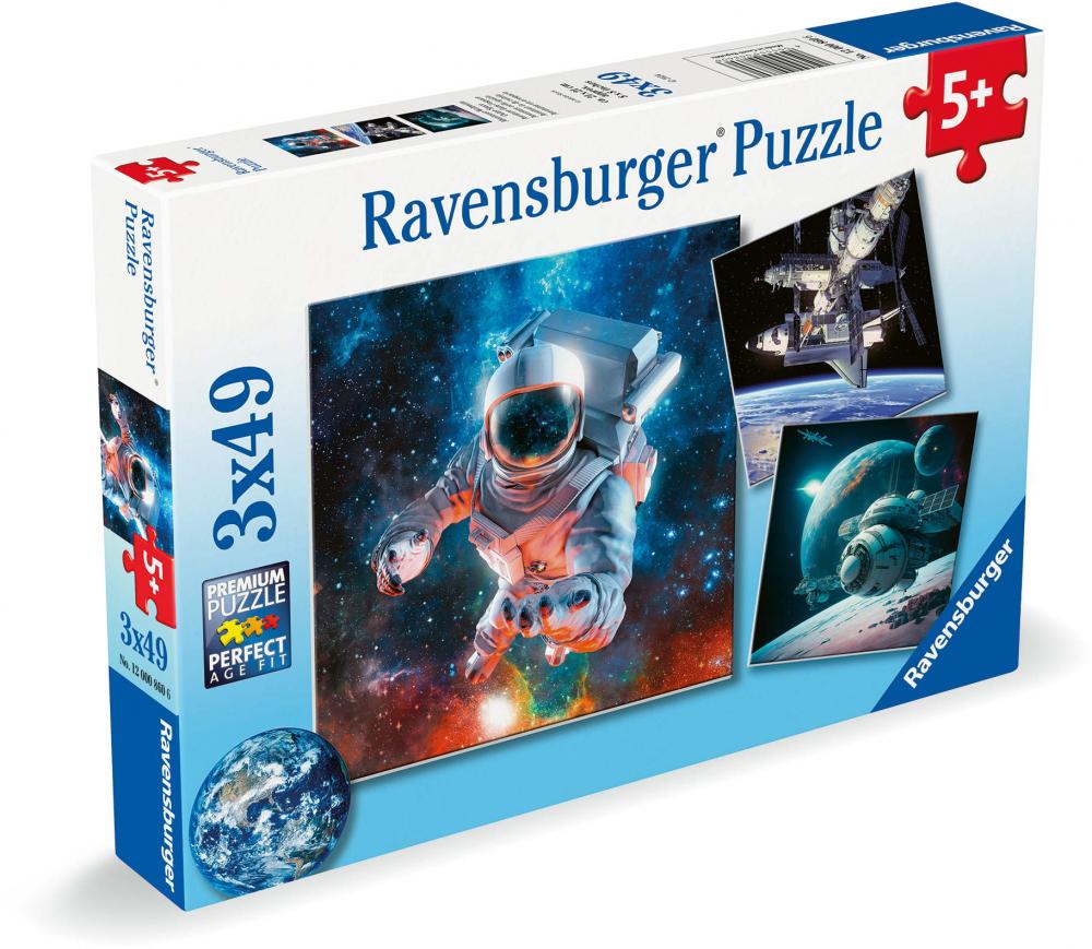 3 x 49 Teile Ravensburger Kinder Puzzle Abenteuer Weltraum 12000860