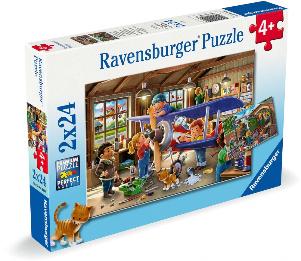 2 x 24 Teile Ravensburger Kinder Puzzle Eisenbahn und Flugzeugservice 12004044