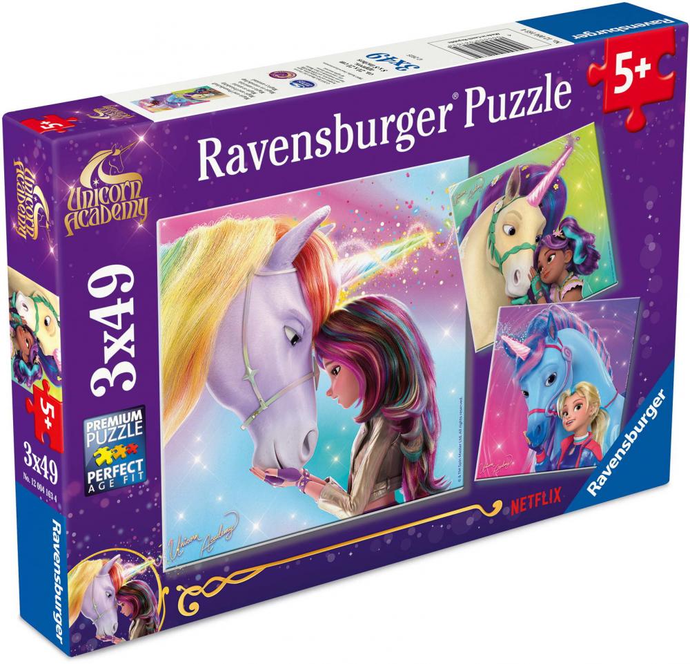 3 x 49 Teile Ravensburger Kinder Puzzle Unicorn Academy Magie und Freundschaft 12004163