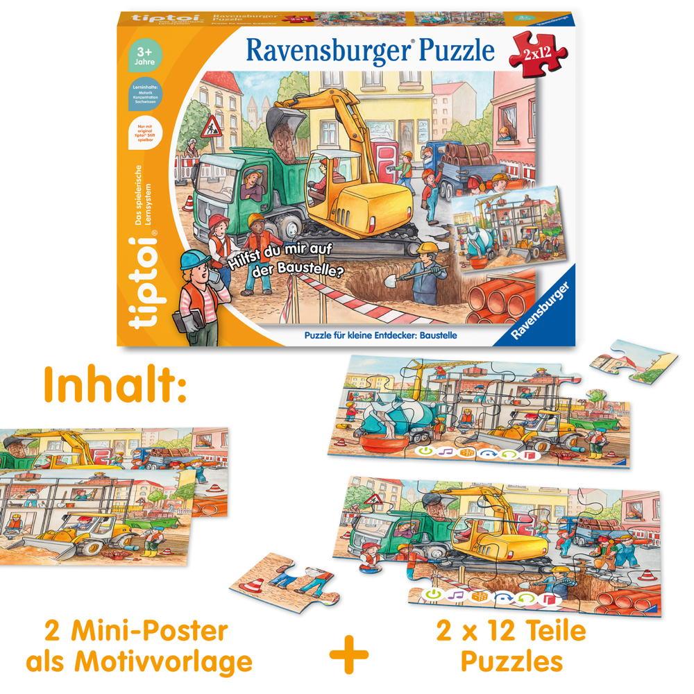 2 x 12 Teile Ravensburger Puzzle tiptoi Puzzeln, Entdecken, Erleben Baustelle 00137