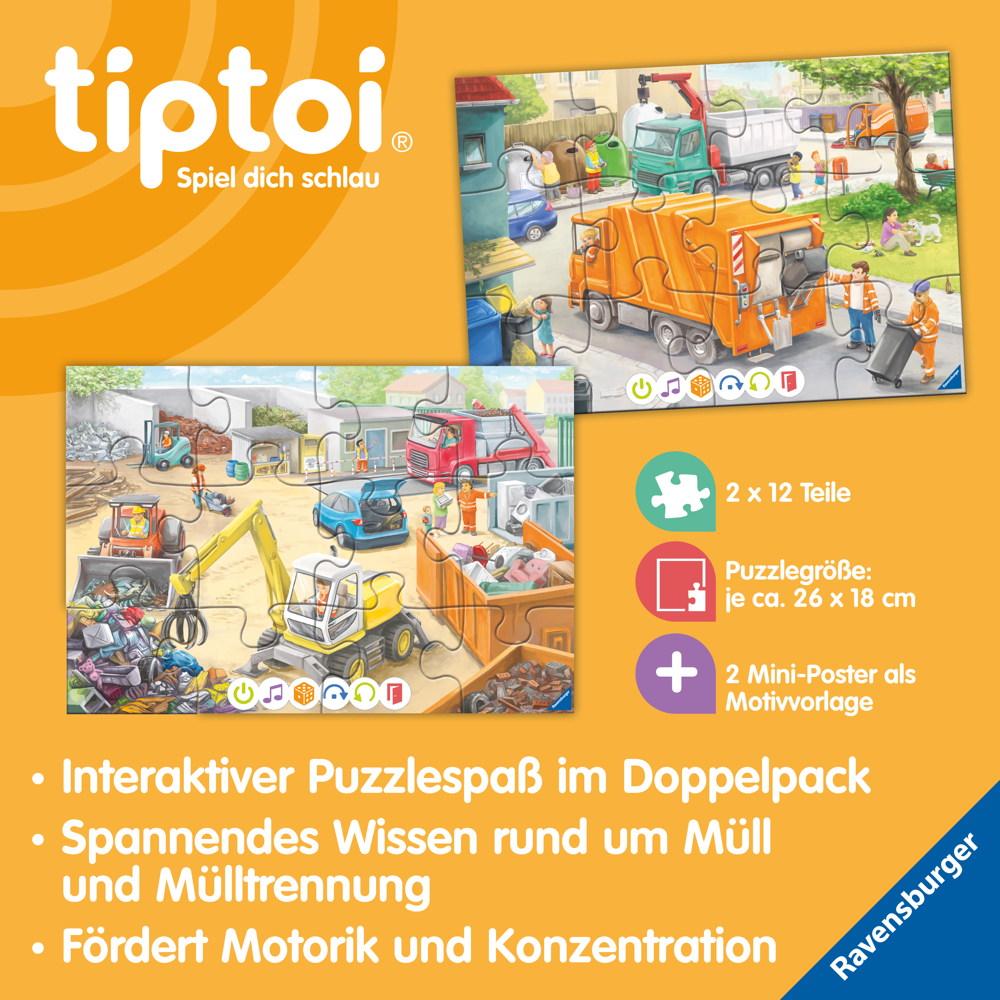 2 x 12 Teile Ravensburger Puzzle tiptoi Puzzeln, Entdecken, Erleben Müllabfuhr 00172