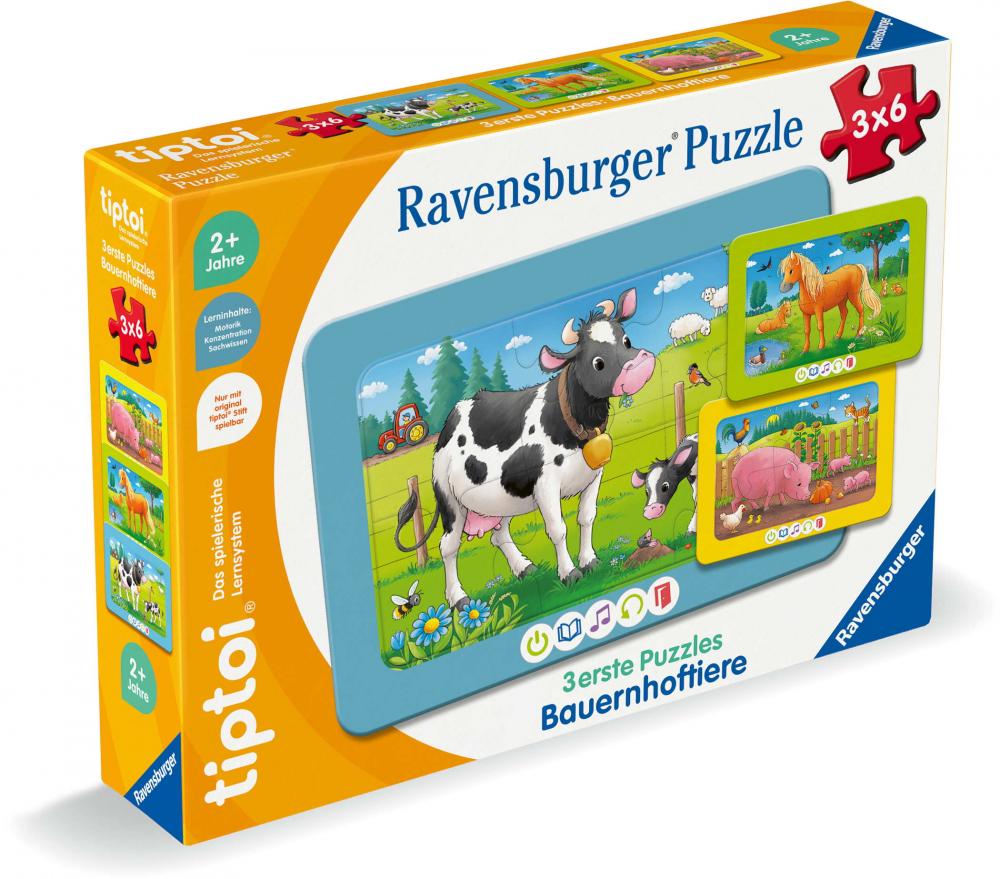 3 x 6 Teile Ravensburger Puzzle tiptoi 3 erste Puzzles Bauernhoftiere 00229