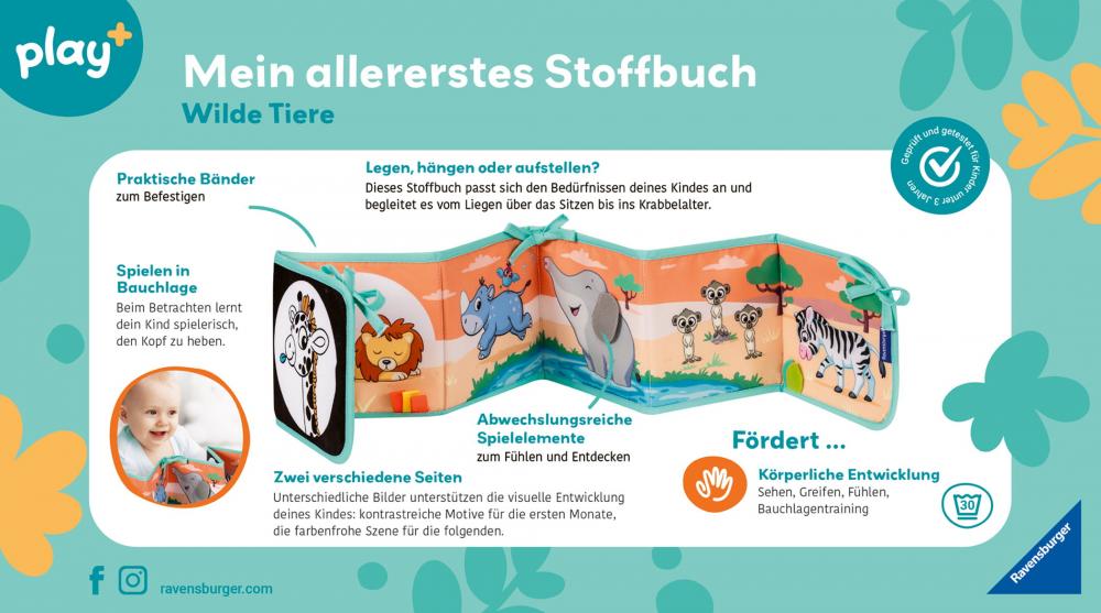 Ravensburger Babywelt Babyspielbuch Play+ Mein allererstes Spielbuch Wilde Tiere 04856