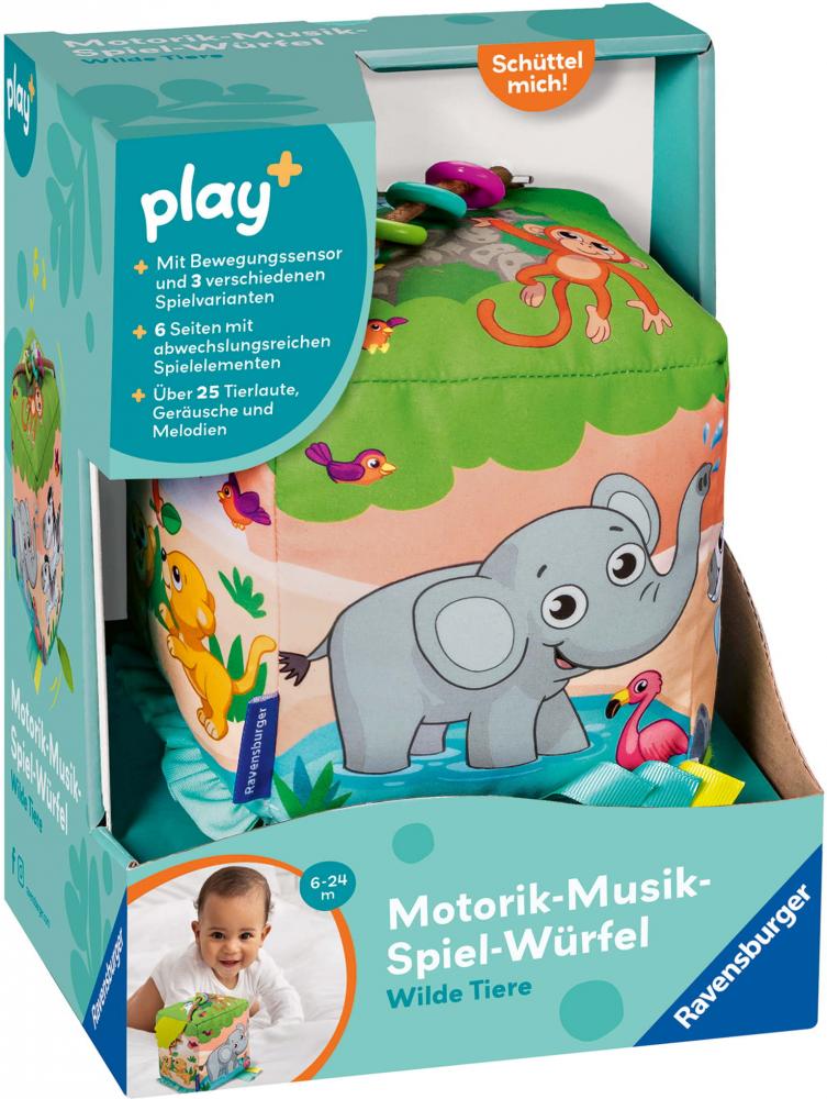 Ravensburger Babywelt Motorikspielzeug Play+ Motorik-Musik-Spiel-Würfel Wilde Tiere 04859