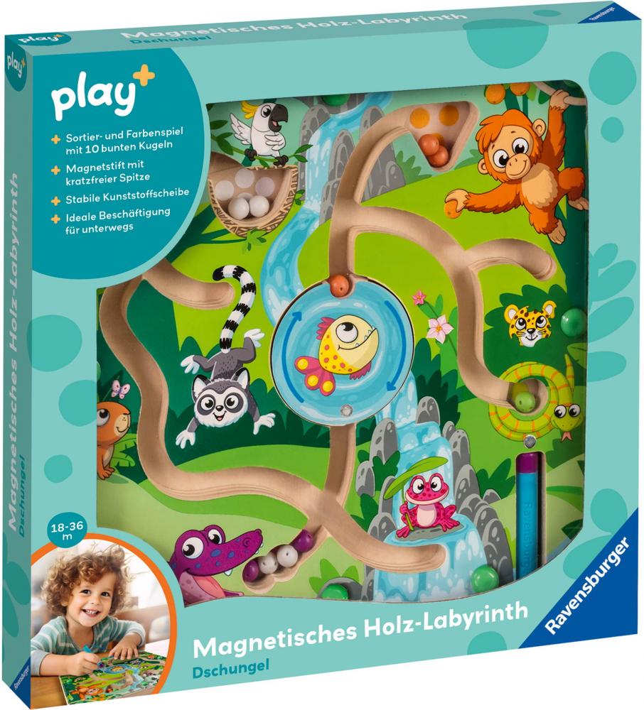 Ravensburger Kleinkindwelt Motorikspielzeug Play+ Magnetisches Holz-Labyrinth: Dschungel 04873