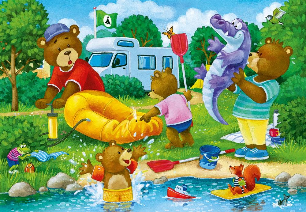 2 x 24 Teile Ravensburger Kinder Puzzle Familie Bär geht campen 05247