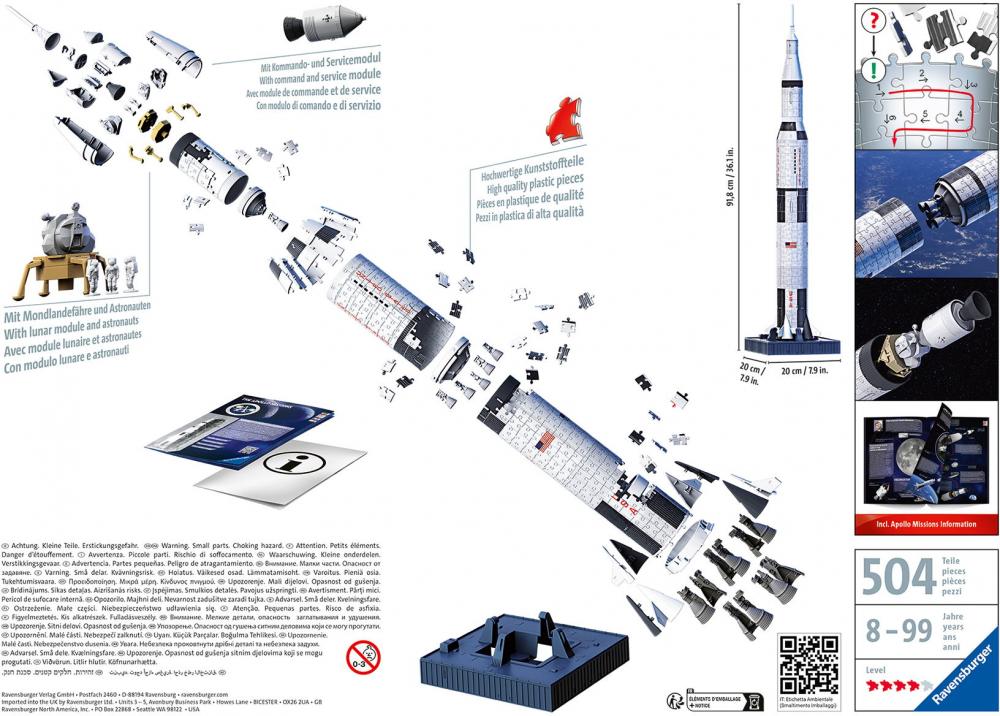 440 Teile Ravensburger 3D Puzzle Apollo Saturn V Rakete 11545