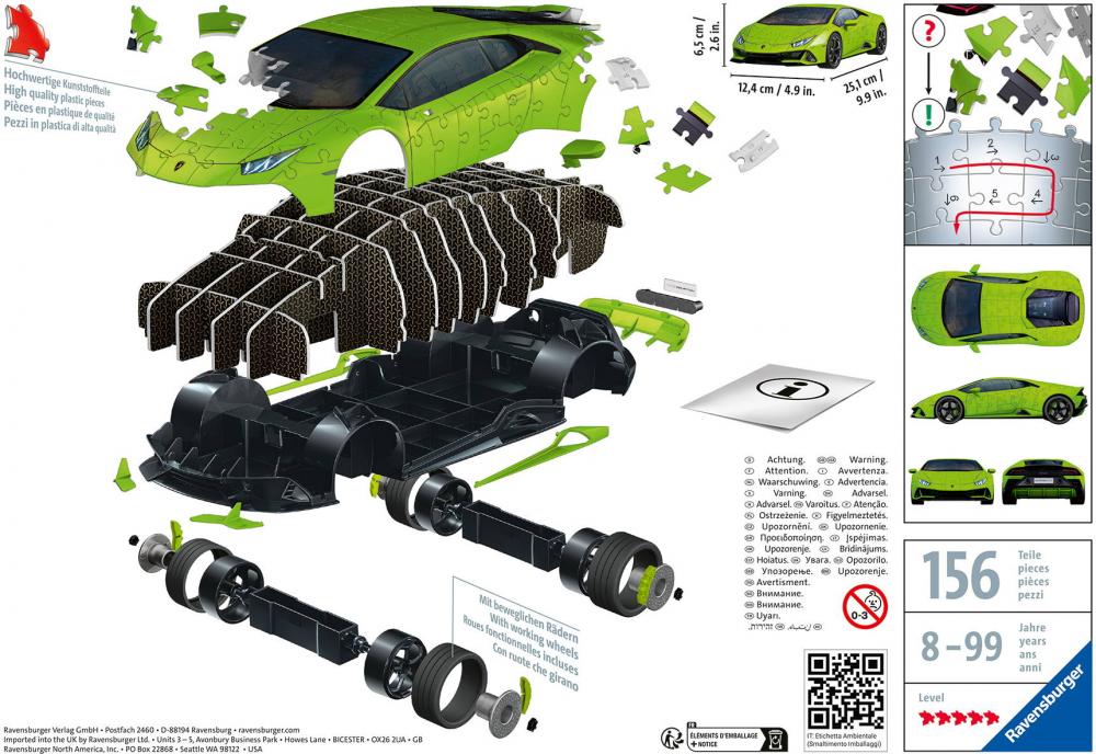 108 Teile Ravensburger 3D Puzzle Auto Lamborghini Huracán EVO Verde 11559