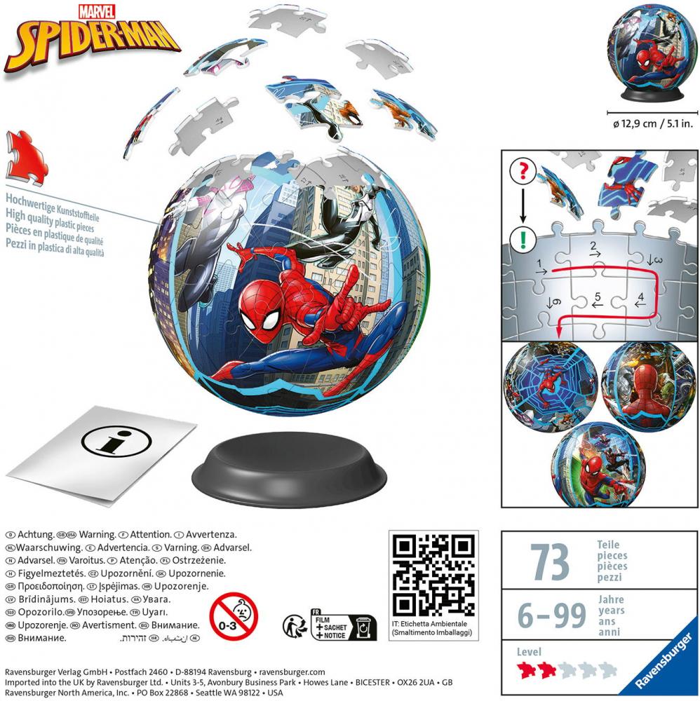 72 Teile Ravensburger 3D Puzzle Ball Spiderman 11563