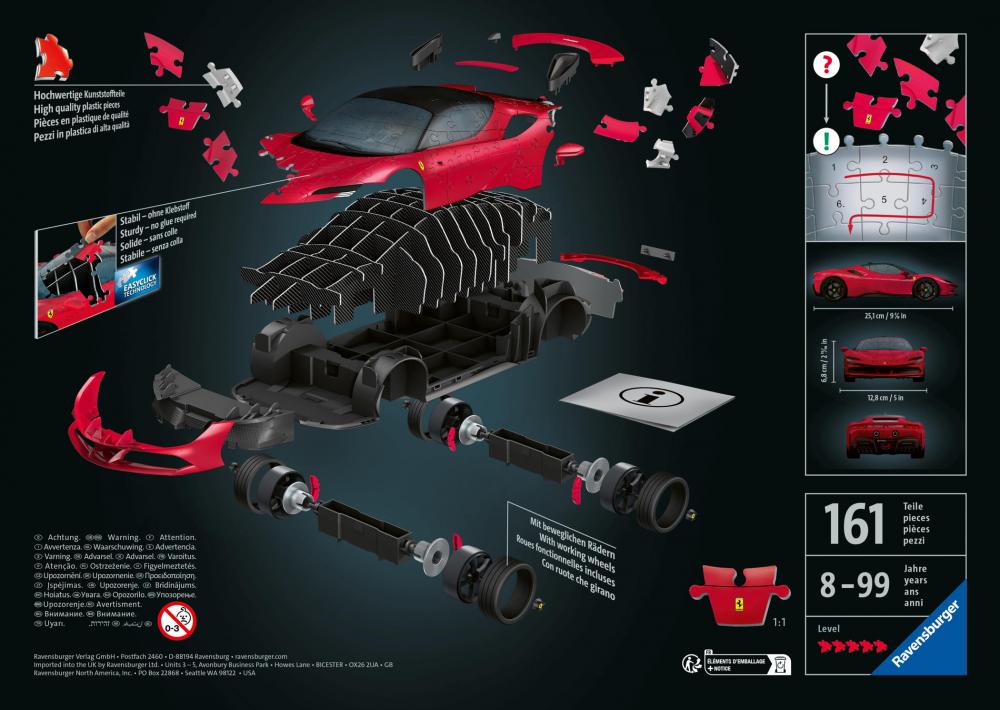 108 Teile Ravensburger 3D Puzzle Auto Ferrari SF 90 Stradale 11576