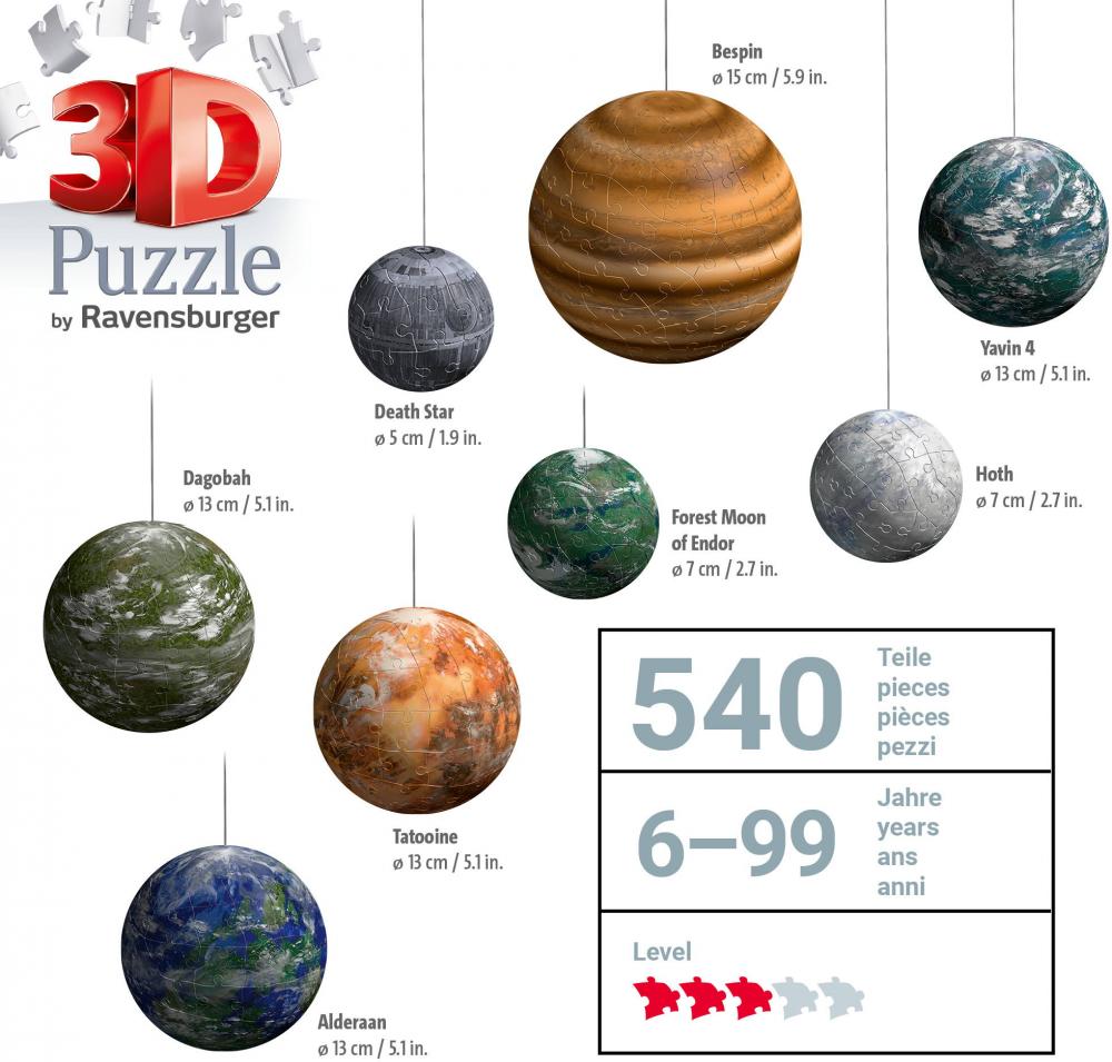 531 Teile Ravensburger 3D Puzzle Ball Sortiment Himmelskörper der Star Wars Galaxie 11577