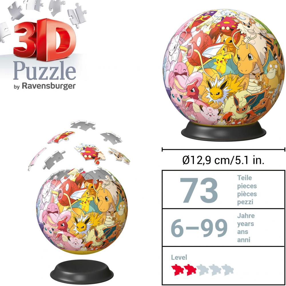 72 Teile Ravensburger 3D Puzzle Ball Pokémon Kanto Region 11595