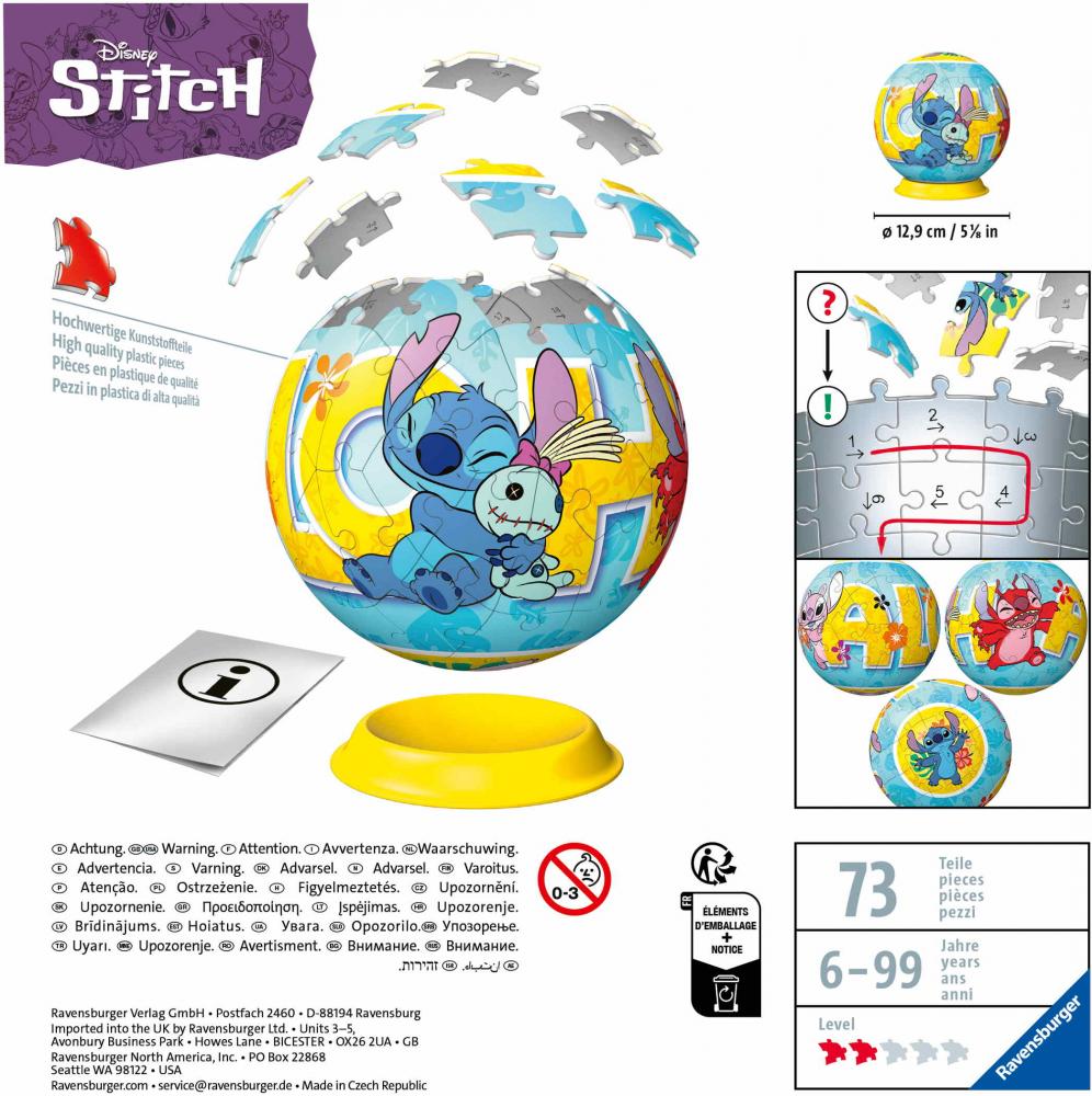 72 Teile Ravensburger 3D Puzzle Ball Disney Stitch 11596