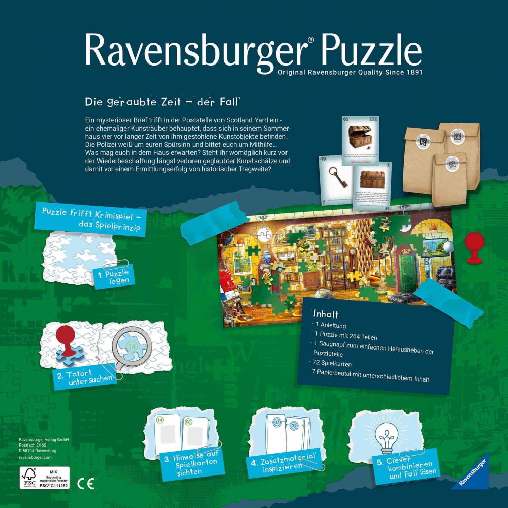 Ravensburger Kinderspiel Detektivspiele Puzzle X Crime Kids Die geraubte Zeit 13393