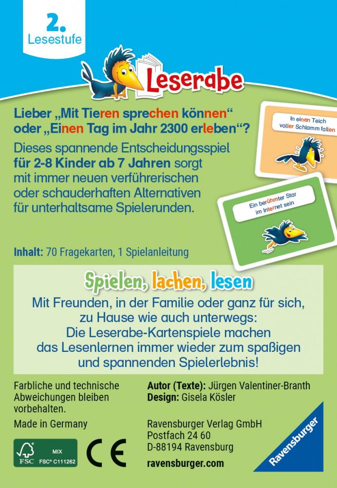 Ravensburger Kartenspiel Quizspiel Leserabe Was magst du lieber? 23497