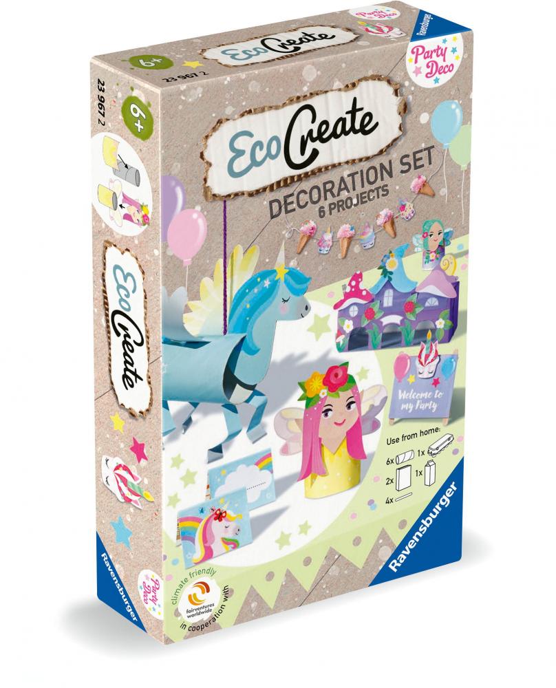 Ravensburger Upcycling Basteln EcoCreate Mini Dekorationsset für die Geburtstagsparty Einhorn 23967