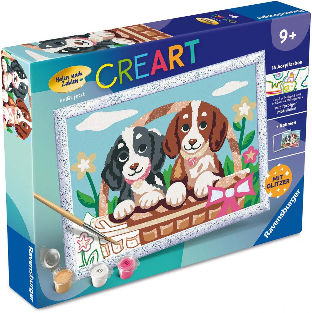 Ravensburger Malen nach Zahlen CREART Serie D Romantic Hunde im Körbchen 25890