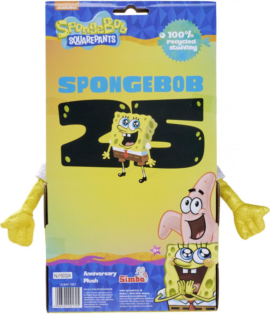 Simba Plüsch Stofftier Spongebob glitzernd Plüsch 25. Jubiläum 30cm 109491007