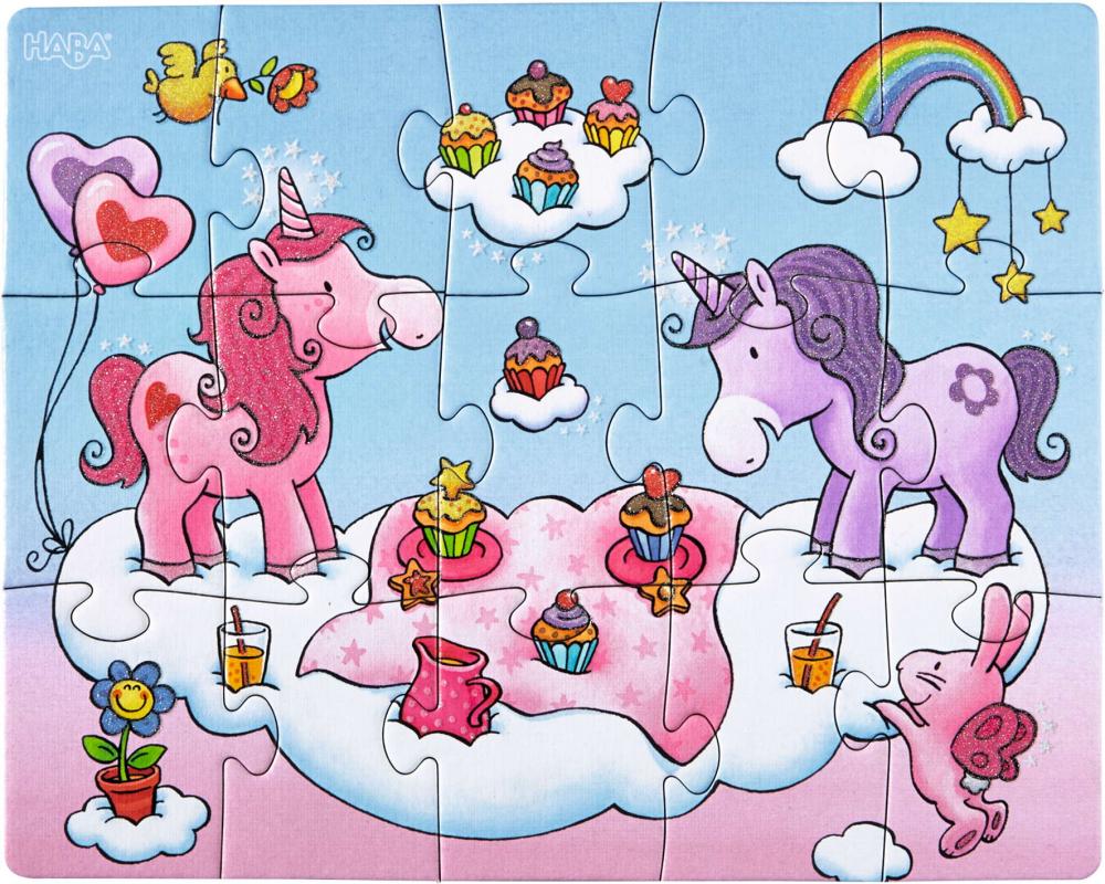 12, 15, 18 Teile HABA Kinder Puzzle Einhorn Glitzerglück 1300299001