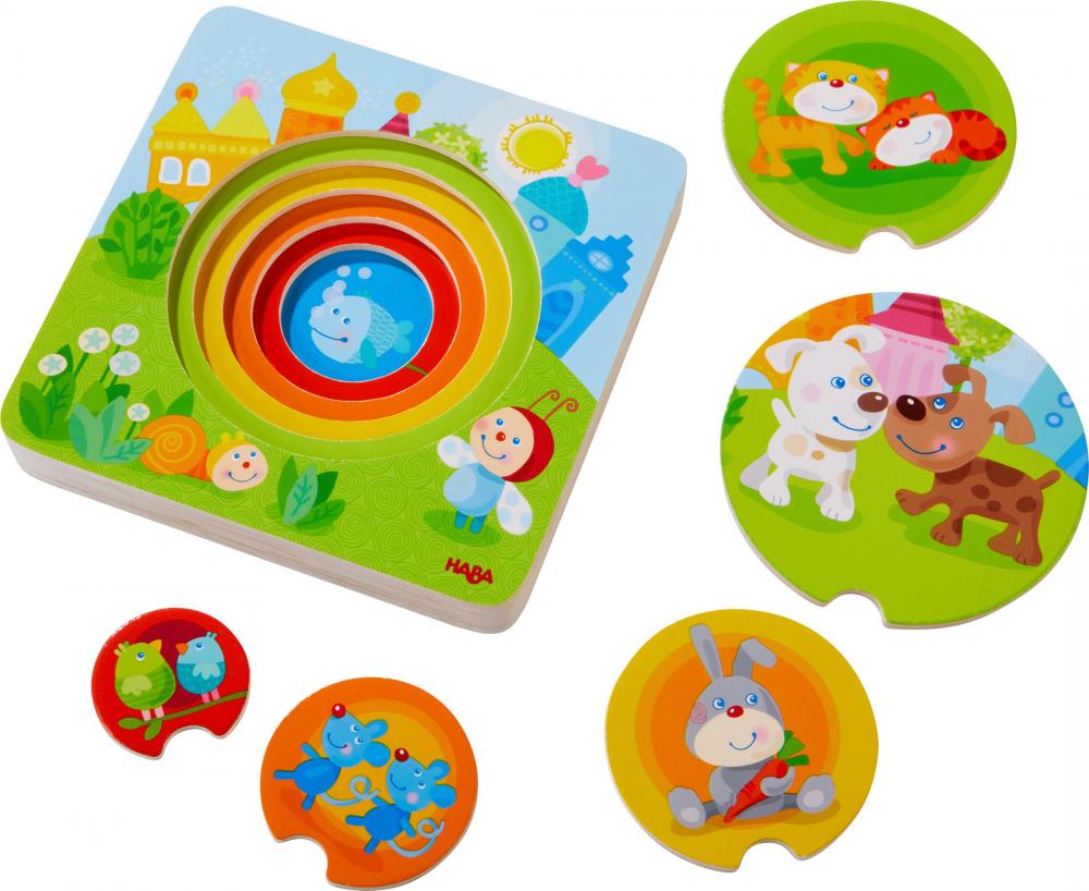 5 Teile HABA Kinder Rahmen Holzpuzzle Kunterbunte Tierkinder 1303536001