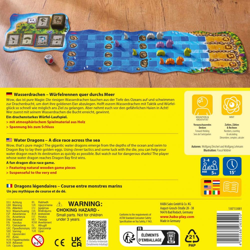 HABA Kinderspiel Laufspiel Wasserdrachen, Würfelspiel und Laufspiel 1307133001